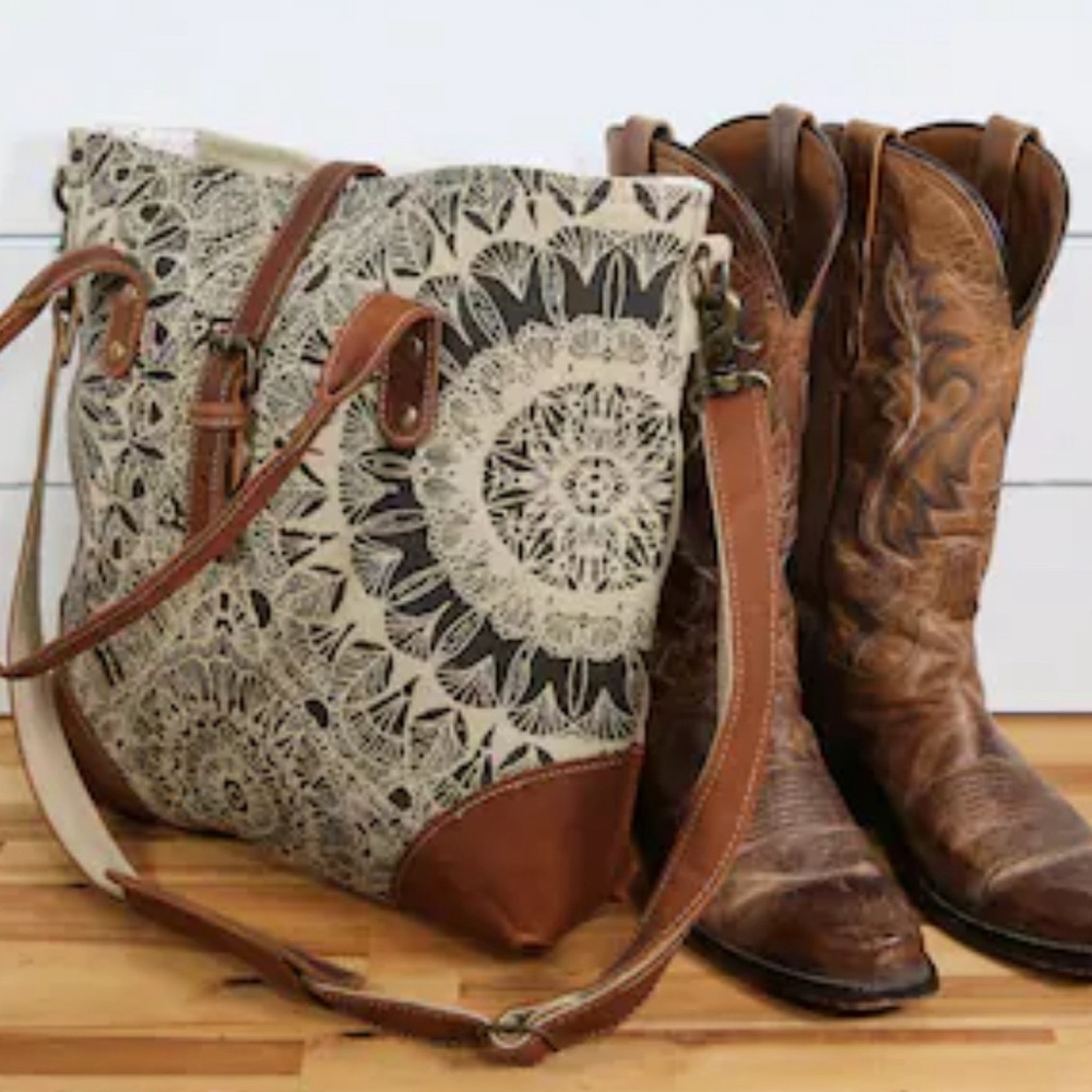 Myra Bag Leather Canvas Handbag Western